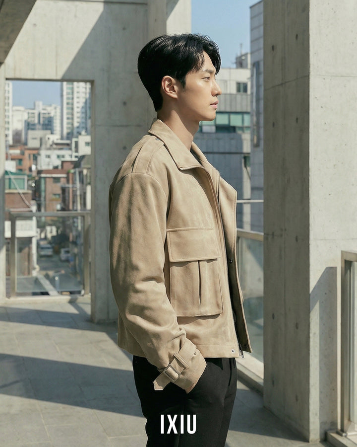 【レイヤード風】レトロワーク・ジップブルゾン（韓国ミニマル）