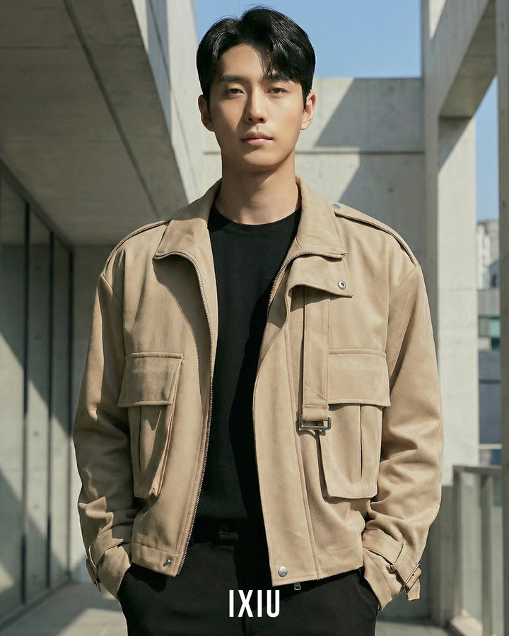 【レイヤード風】レトロワーク・ジップブルゾン（韓国ミニマル）