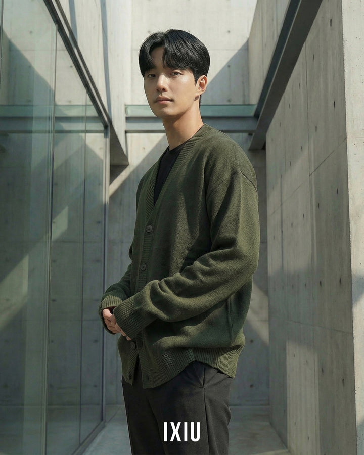 【静かなる品格】Vネック・オールドマネー・ニットカーディガン（韓国ミニマル）