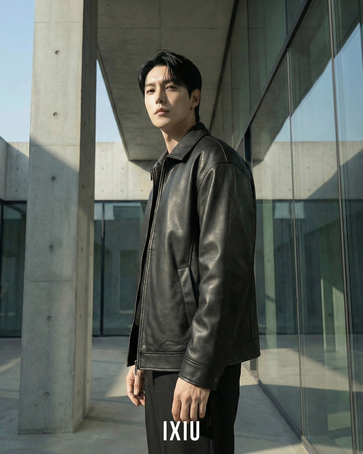 【都会のキレ】モダン・PUレザースタジャン（韓国ミニマル）