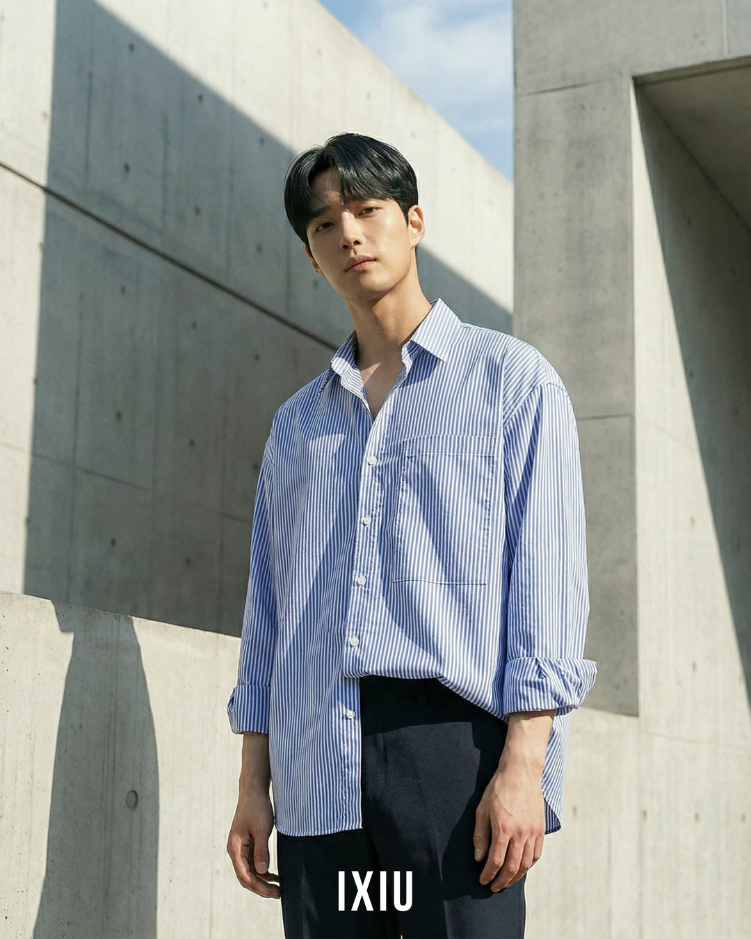 【静かなる品格】プレミアム・ストライプオーバーシャツ（韓国ミニマル）
