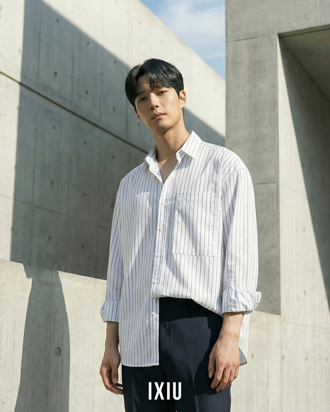 【静かなる品格】プレミアム・ストライプオーバーシャツ（韓国ミニマル）