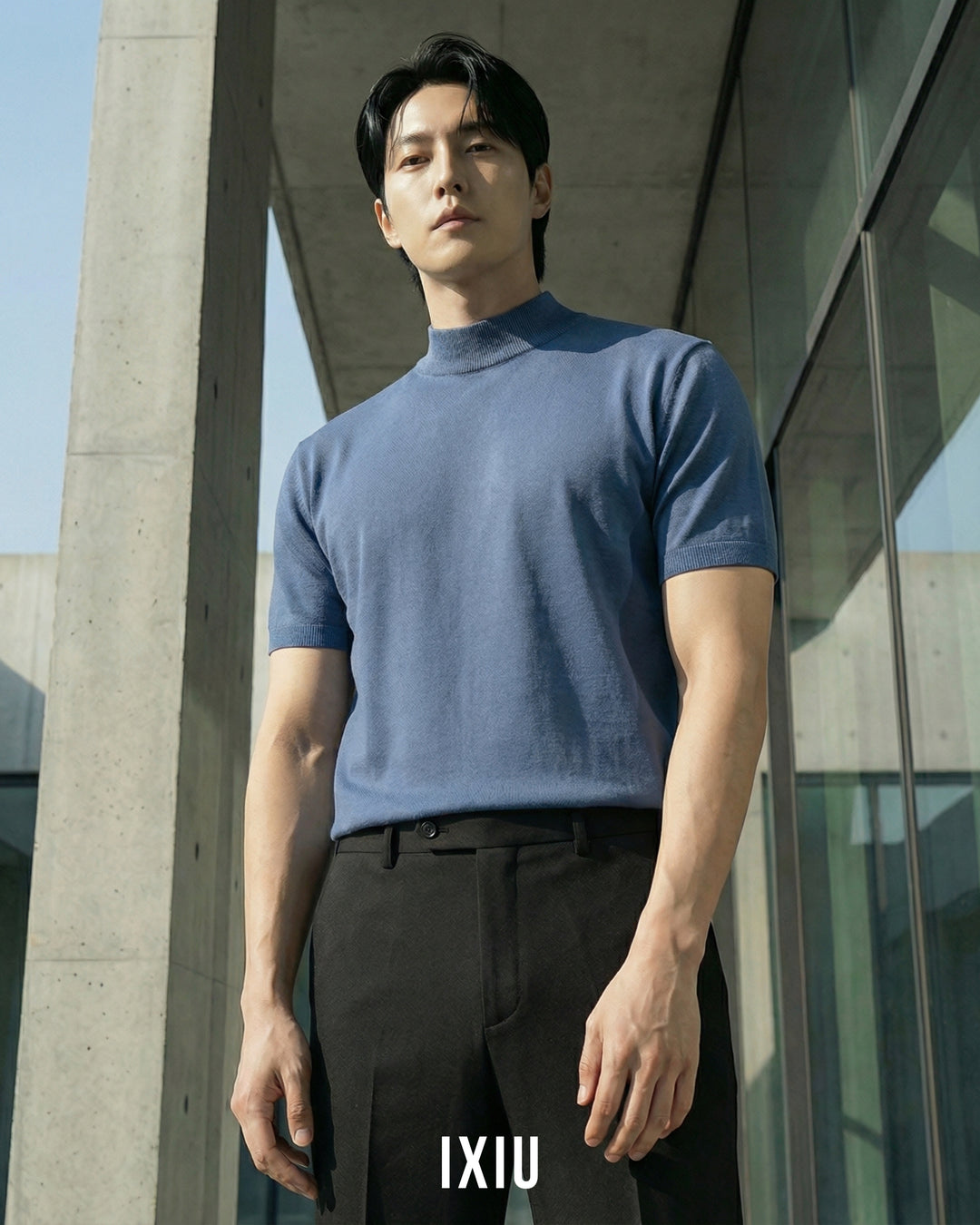 【至高の品格】プレミアム・モックネックサマーニット（韓国ミニマル）