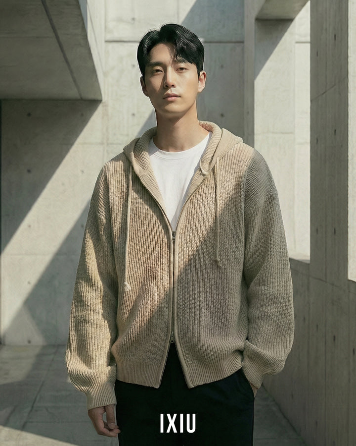 【極上の落ち感】オーバーサイズ・フーデッドニットカーディガン（韓国ミニマル）