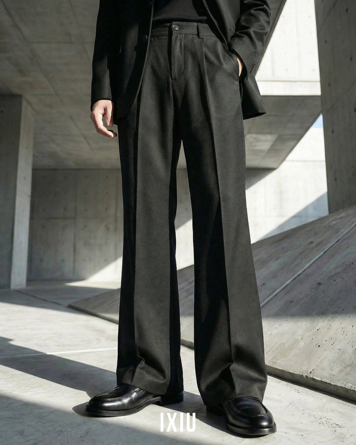 【脚長美脚】モダン・セミフレア・ドレープスラックス（韓国ミニマル）