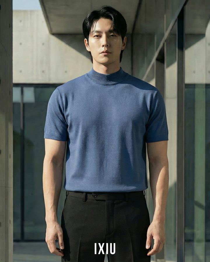 【至高の品格】プレミアム・モックネックサマーニット（韓国ミニマル）