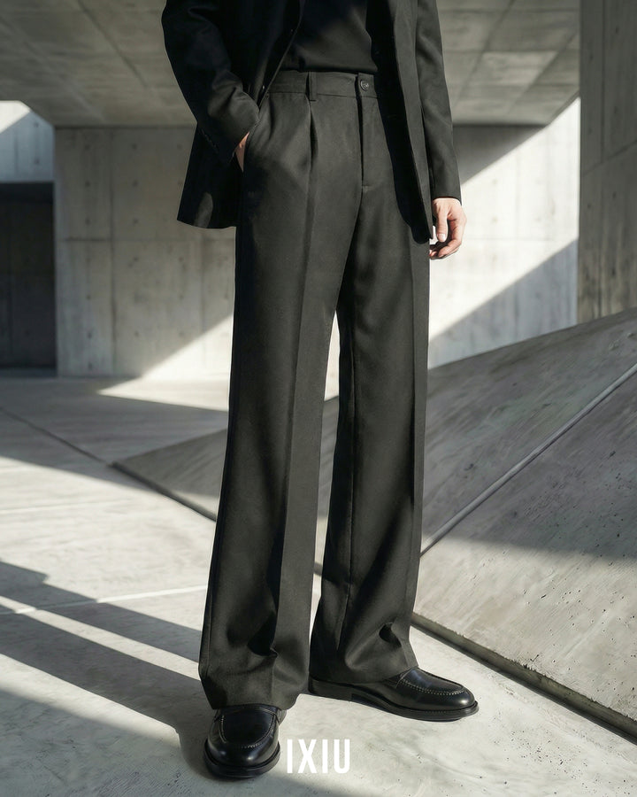 【脚長美脚】モダン・セミフレア・ドレープスラックス（韓国ミニマル）