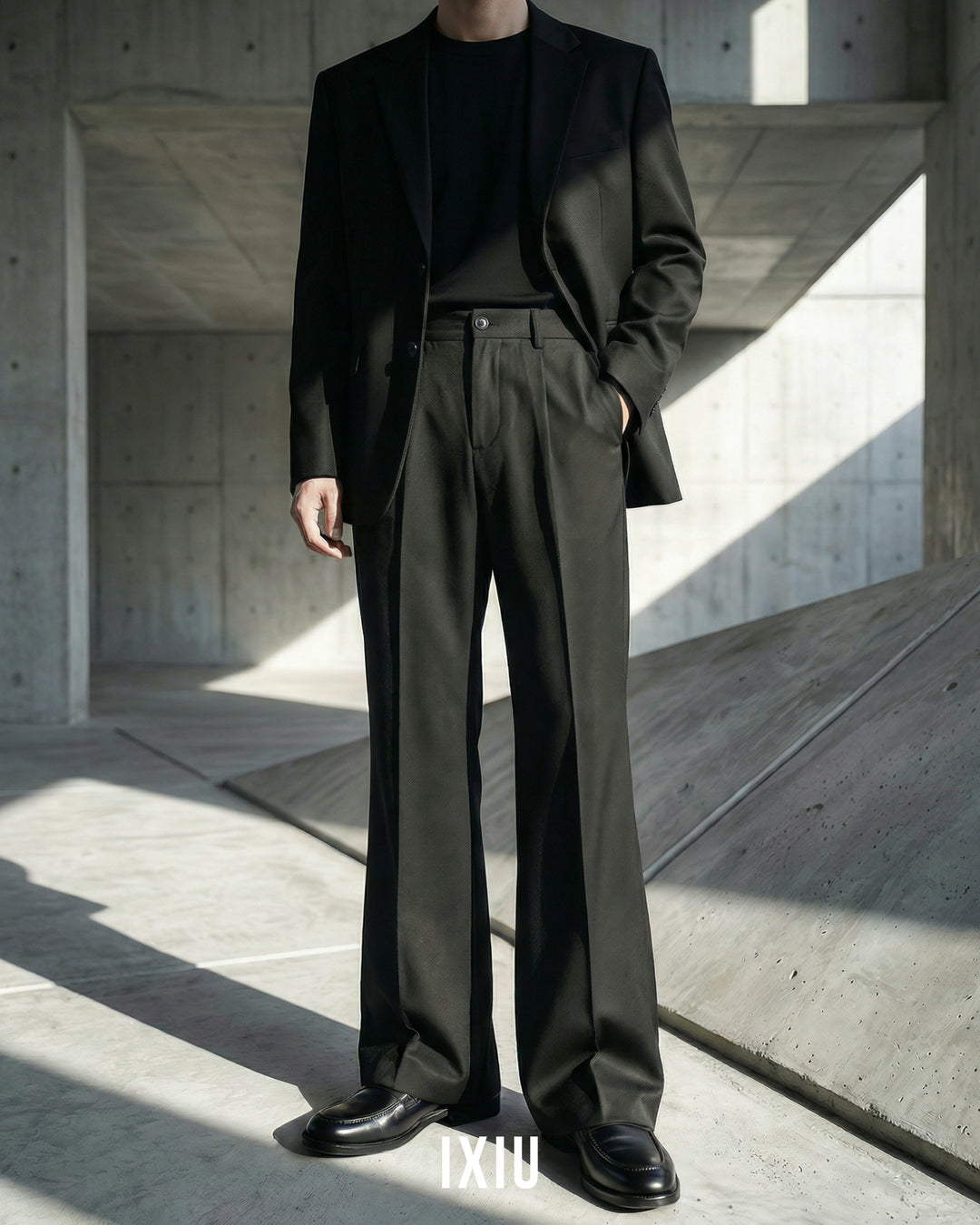 【脚長美脚】モダン・セミフレア・ドレープスラックス（韓国ミニマル）