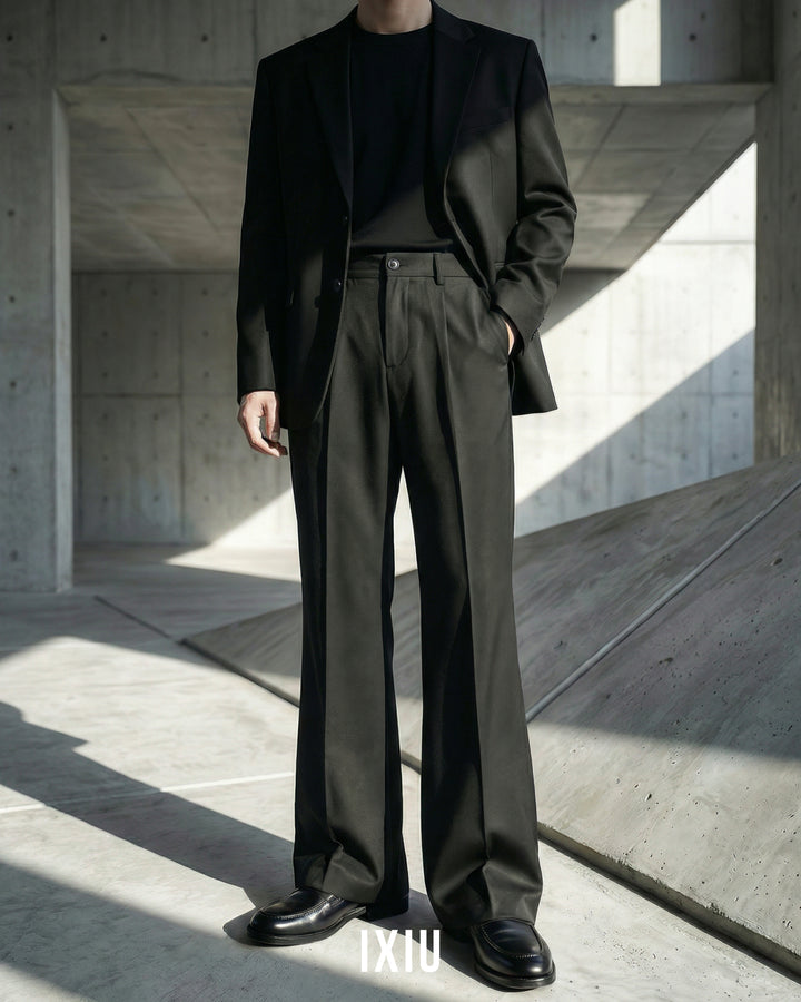 【脚長美脚】モダン・セミフレア・ドレープスラックス（韓国ミニマル）