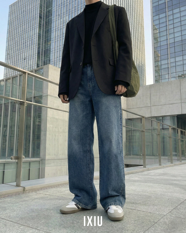 【熟成の風合い】ヴィンテージ・ウォッシュ・ストレートデニム（韓国ミニマル）