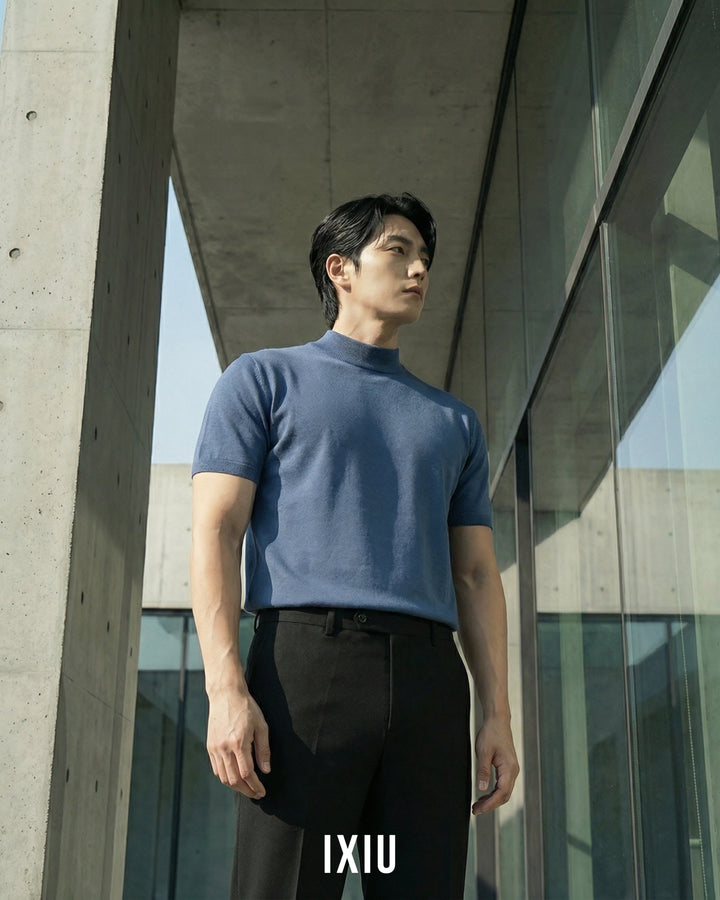 【至高の品格】プレミアム・モックネックサマーニット（韓国ミニマル）