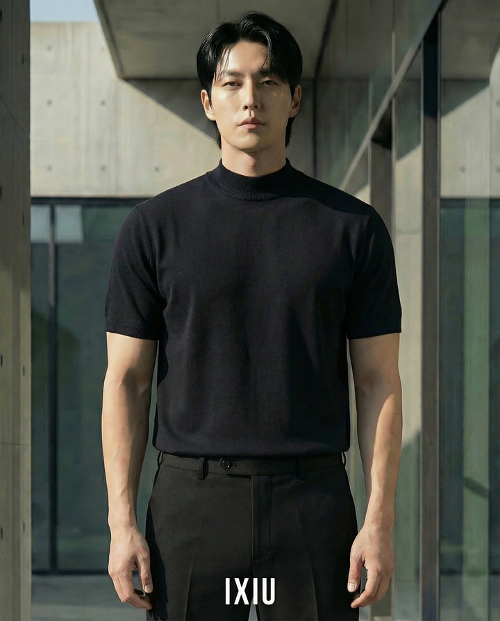 【至高の品格】プレミアム・モックネックサマーニット（韓国ミニマル）