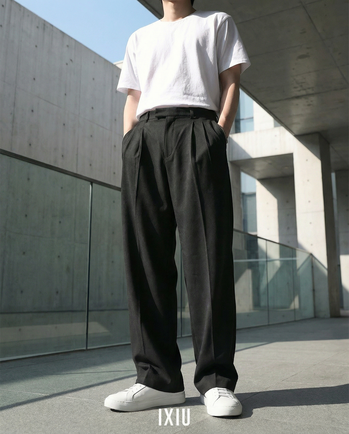 【春の微風】クリーンフィット・ドレープワイドスラックス（韓国ミニマル）
