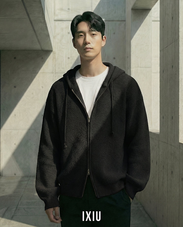 【極上の落ち感】オーバーサイズ・フーデッドニットカーディガン（韓国ミニマル）