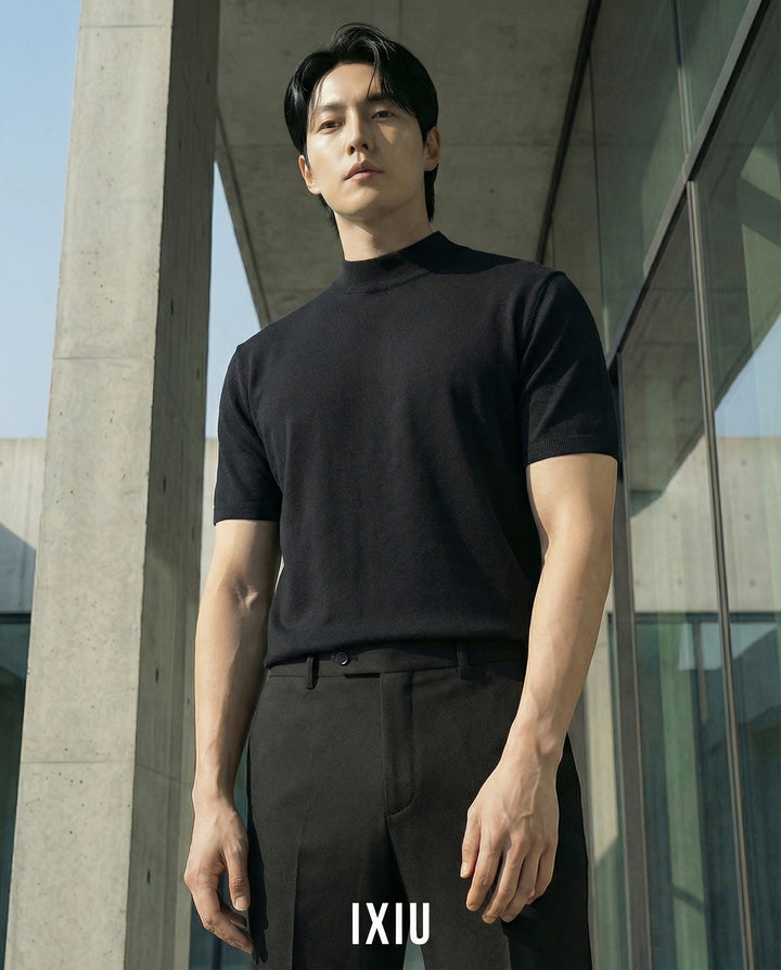 【至高の品格】プレミアム・モックネックサマーニット（韓国ミニマル）