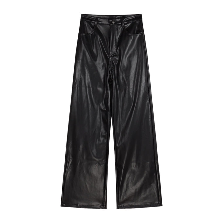 Black High-Waist PU Leather Wide-Leg Pants