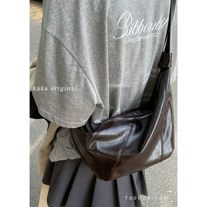 韩版复古新月形单肩包-简约大容量腋下斜挎包（4色可选）