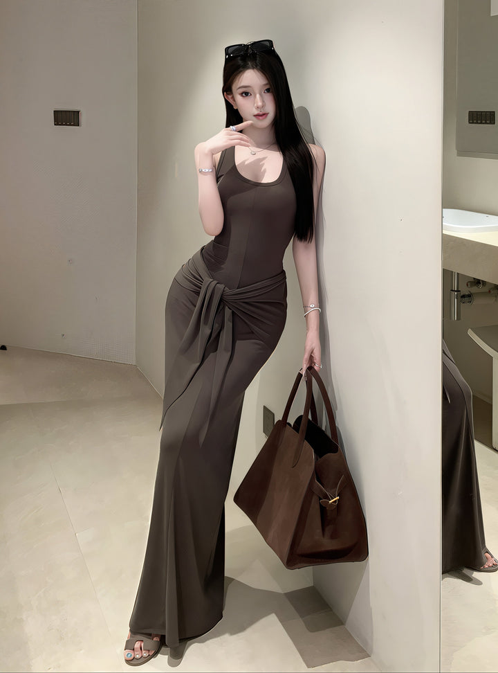 Korean Sexy U-Neck Maxi Dress – Sleek Summer Party Style (3 Colors)