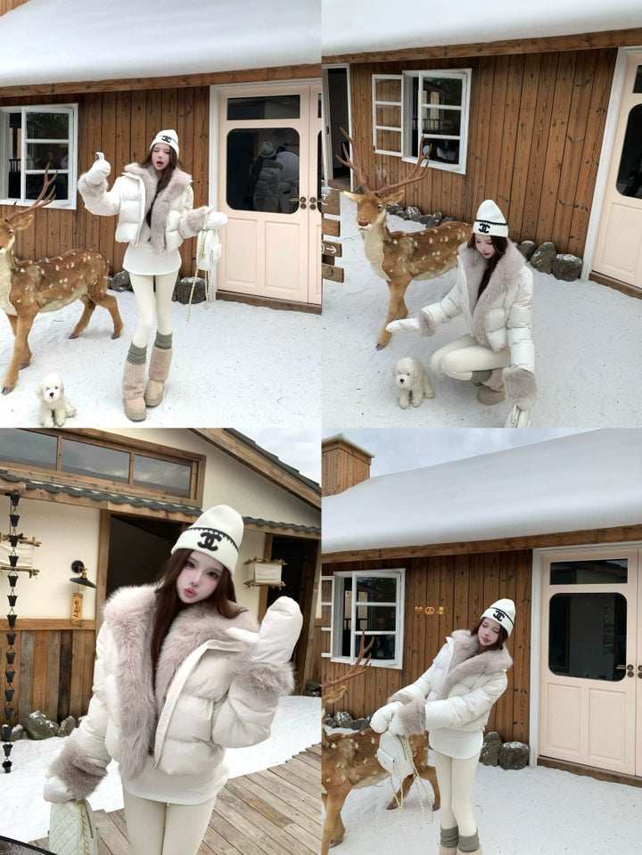 Faux-Fur Collar Puffer Jacket with Matching Thermal Top (Available in 2 Colors)