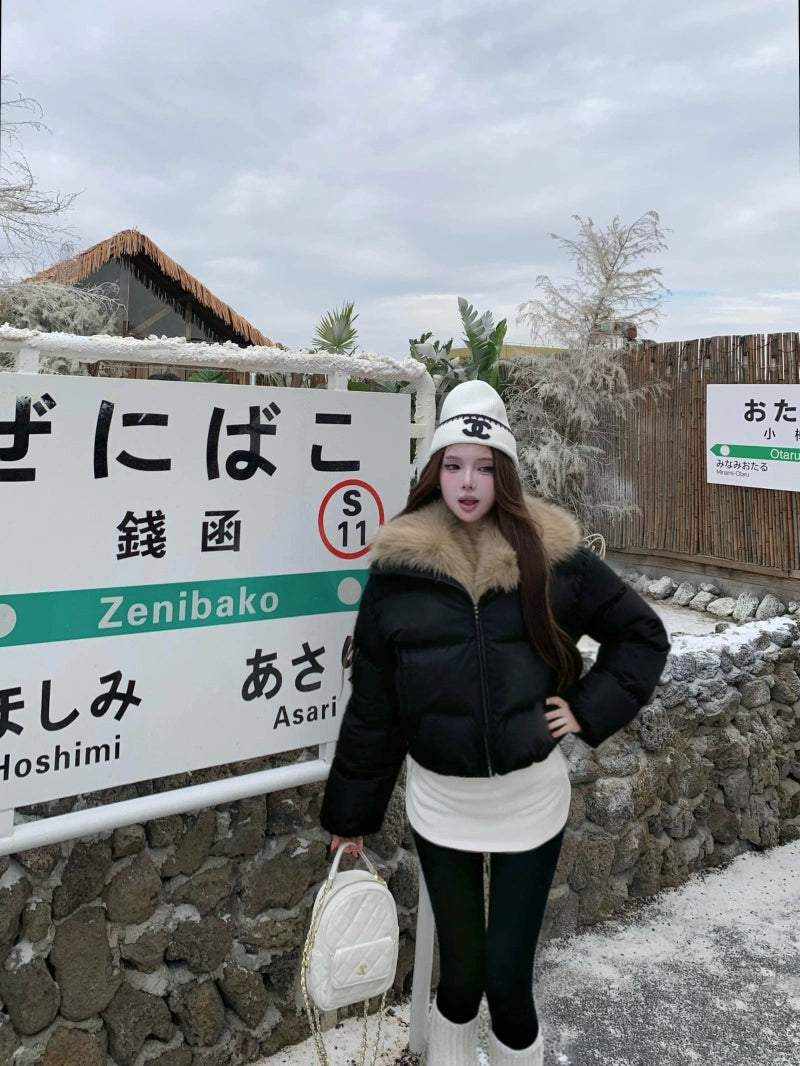 Faux-Fur Collar Puffer Jacket with Matching Thermal Top (Available in 2 Colors)