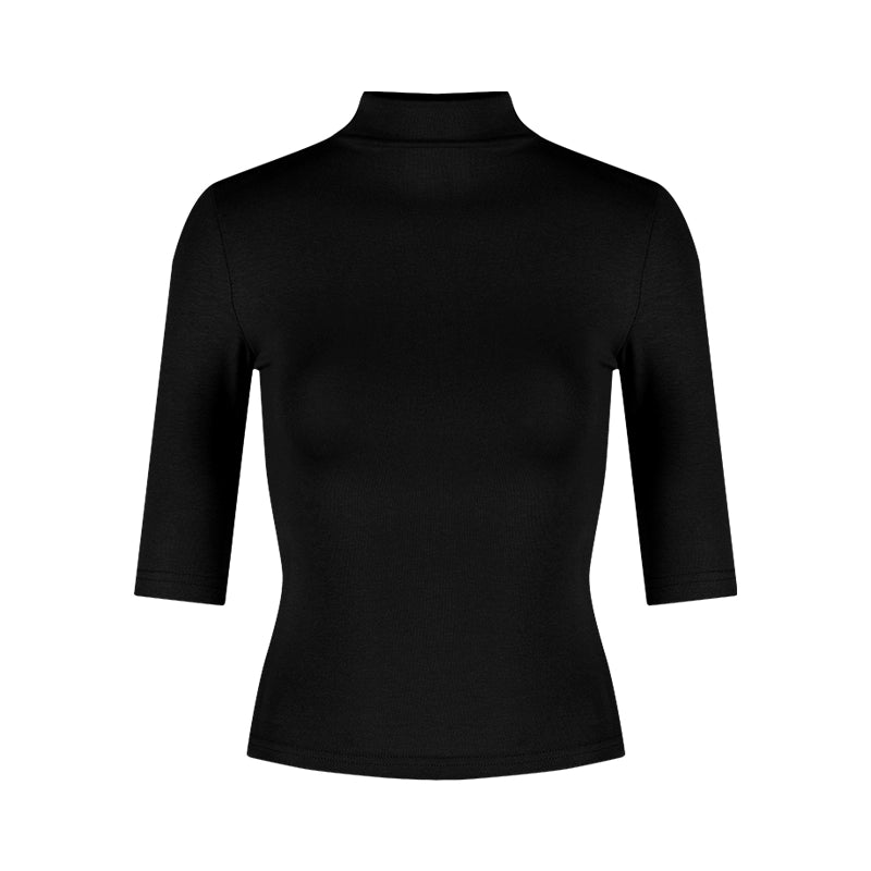High-Neck Half-Sleeve Slim Fit Top – Elegant Korean Chic Style (Available in 4 Colors)