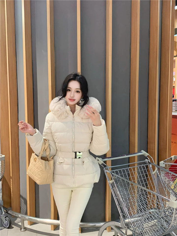 White Faux Fur Hooded Puffer Jacket – Warm Quilted Winter Coat (Available in 2 Colors)