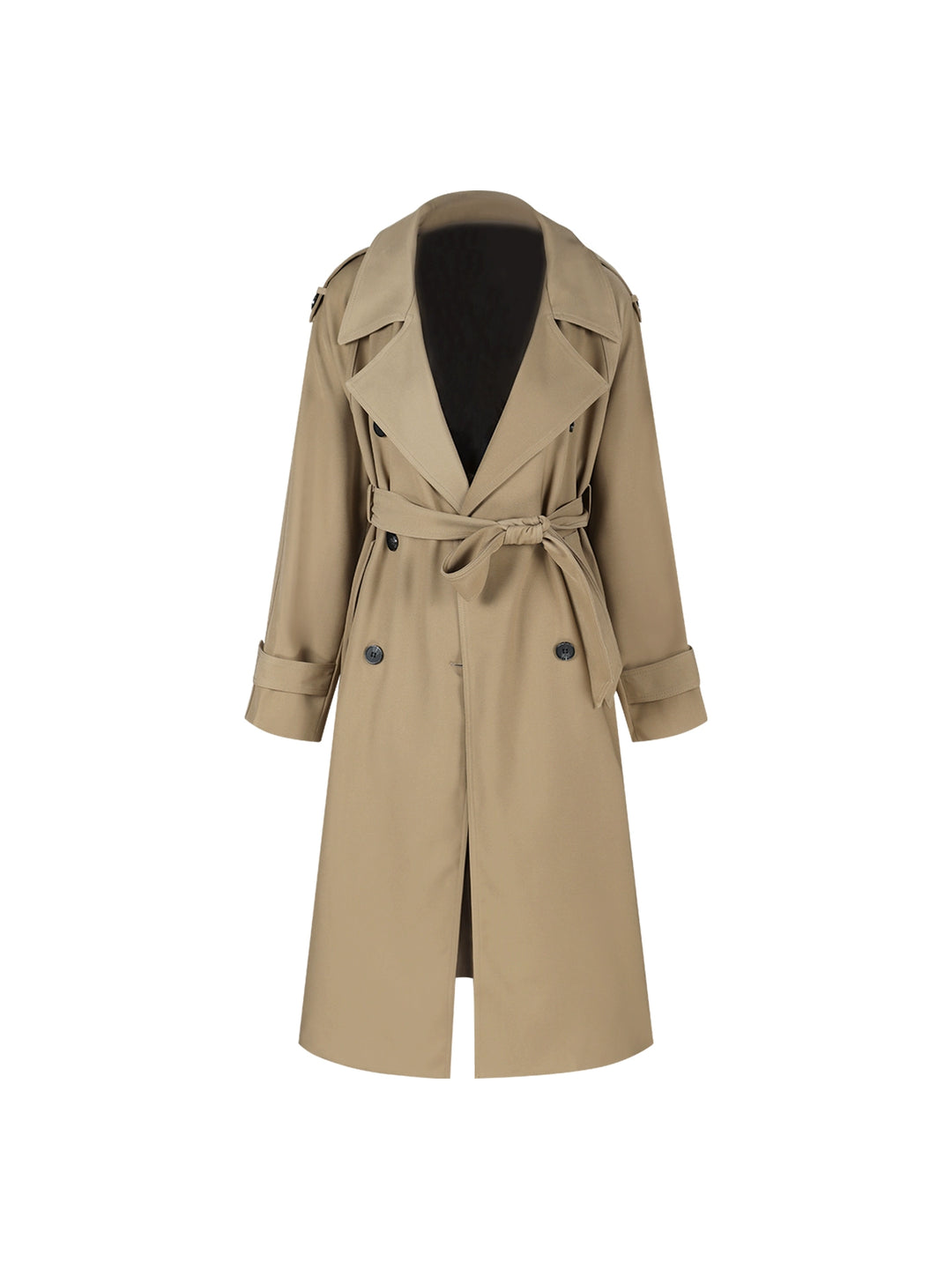 Khaki Double-Breasted Trench Coat – Elegant Long Vintage Windbreaker