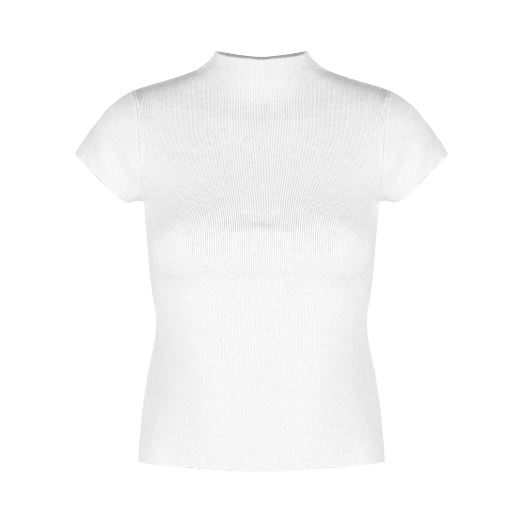 Mock Neck Ribbed Short Sleeve Knit Top – Slim Fit Cropped Tee(Available in 10 Colors)