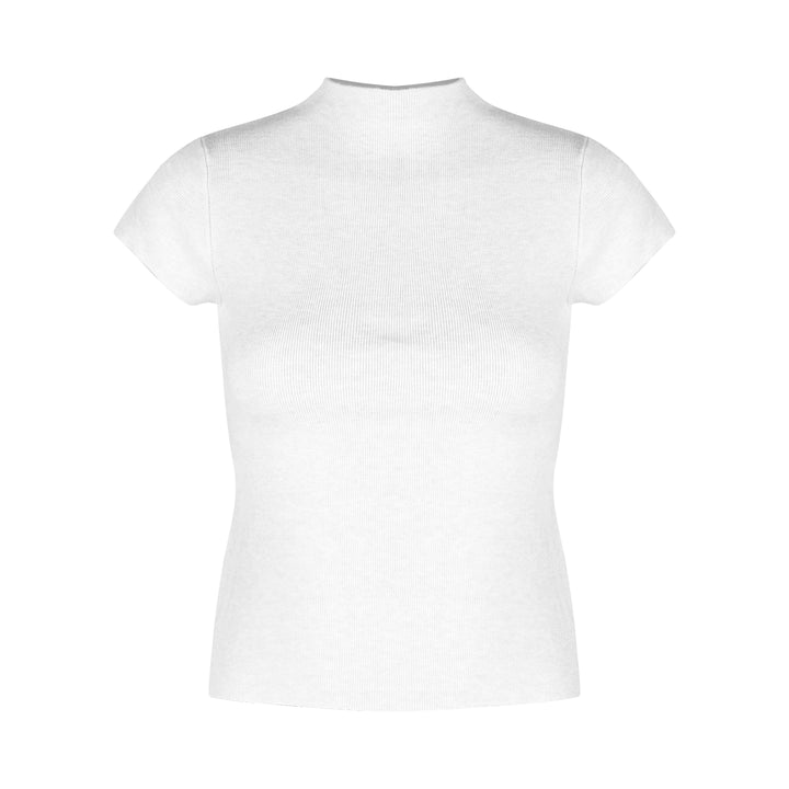 Mock Neck Ribbed Short Sleeve Knit Top – Slim Fit Cropped Tee(Available in 10 Colors)