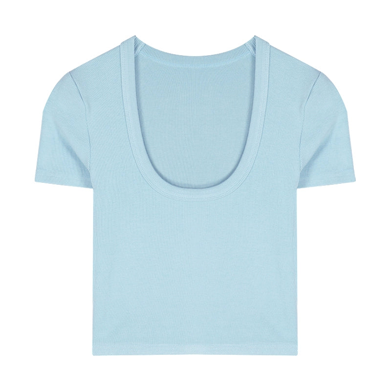 White Stretch Cotton Slim-Fit Short Sleeve Tee – Cropped Minimal Top (Available in 6 Colors)
