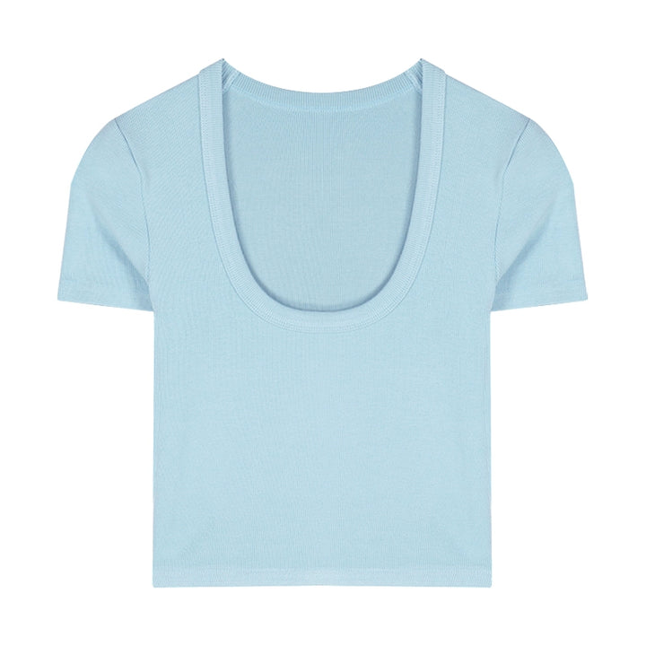 White Stretch Cotton Slim-Fit Short Sleeve Tee – Cropped Minimal Top (Available in 6 Colors)