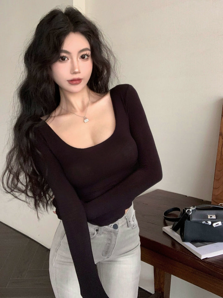 U-Neck Slim Fit Cropped Long Sleeve Top – Pure Desire Style (Available in 3 Colors)