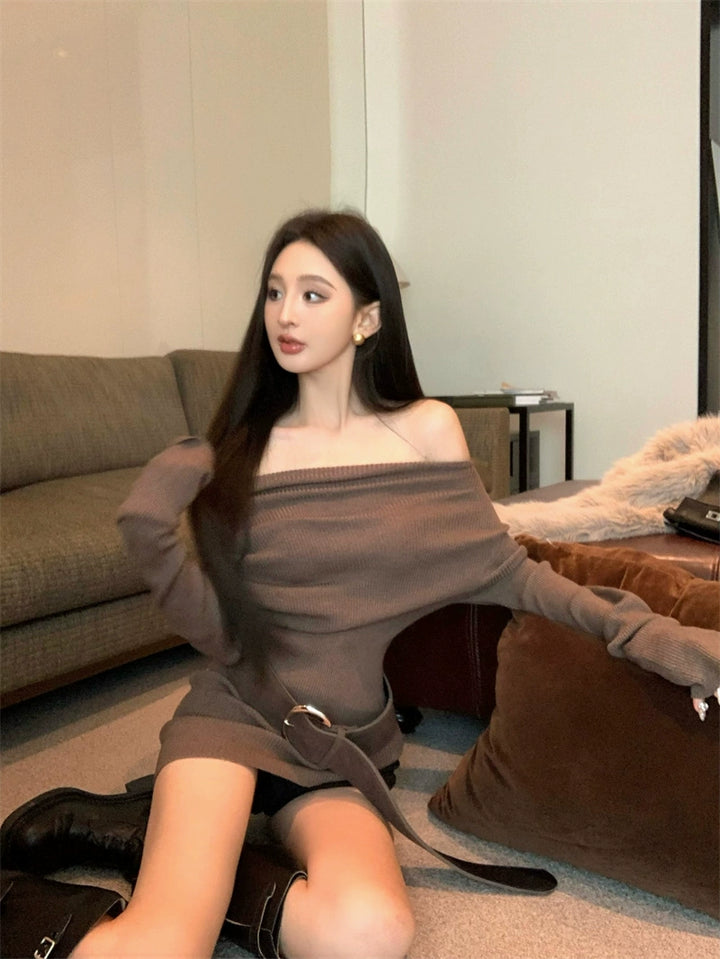 Asymmetric Off-Shoulder Slim Knit Top (Available in 4 Colors)