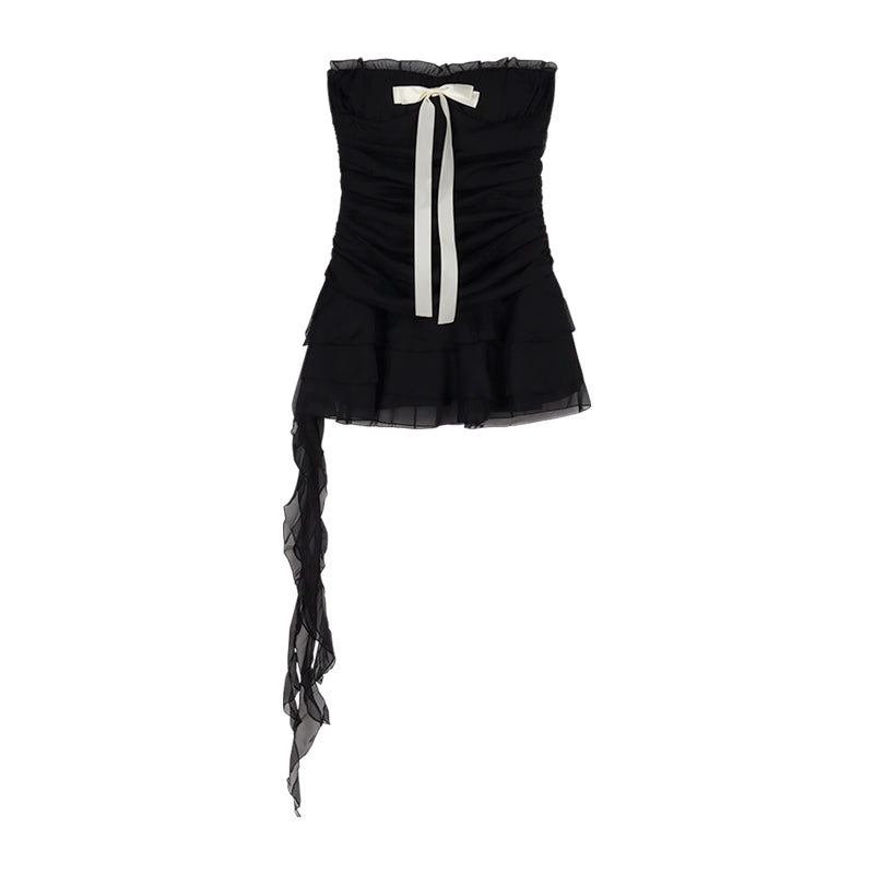 Black Bow Strapless Party Mini Dress – Sexy A-Line Tube Dress