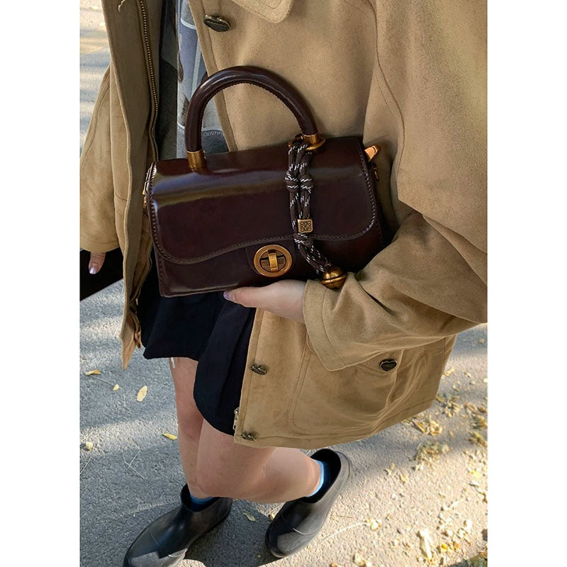 韩版复古通勤斜挎包-秋冬复古方形单肩手提包（4色可选）