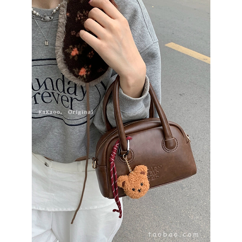 Korean Retro Bowling Handbag – Multi-Functional Shoulder & Crossbody Pillow Bag (Available in 4 Colors)