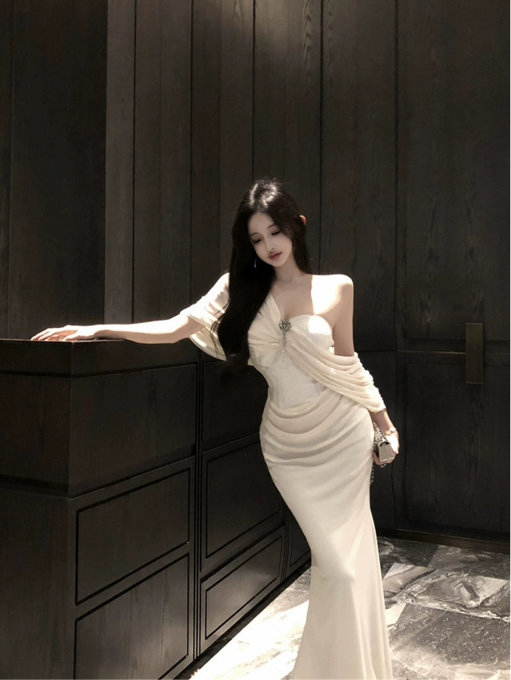 French-Style Strapless Mermaid Dress – Sexy Fishtail Bodycon Gown for Party Nights