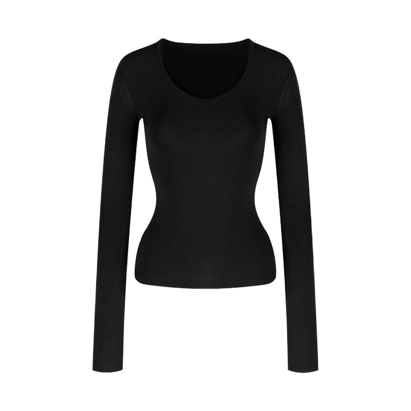 Soft V-Neck Fleece-Lined Slim Long Sleeve Top (Available in 5 Colors)