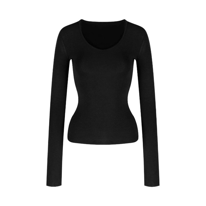 Soft V-Neck Fleece-Lined Slim Long Sleeve Top (Available in 5 Colors)