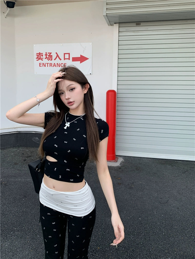 Butterfly Bow Cutout T-Shirt & Flared Casual Pants Set – Trendy Two-Piece Summer Outfit (Available in 2 Colors)