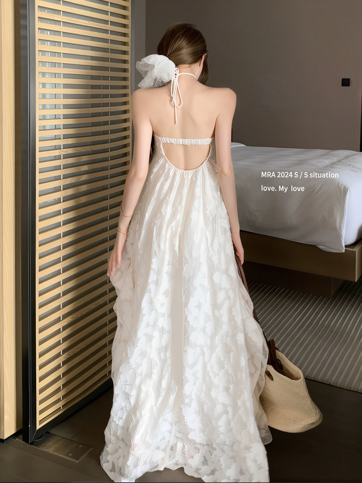 法式露背吊帶長裙－女士夏季度假A字裙