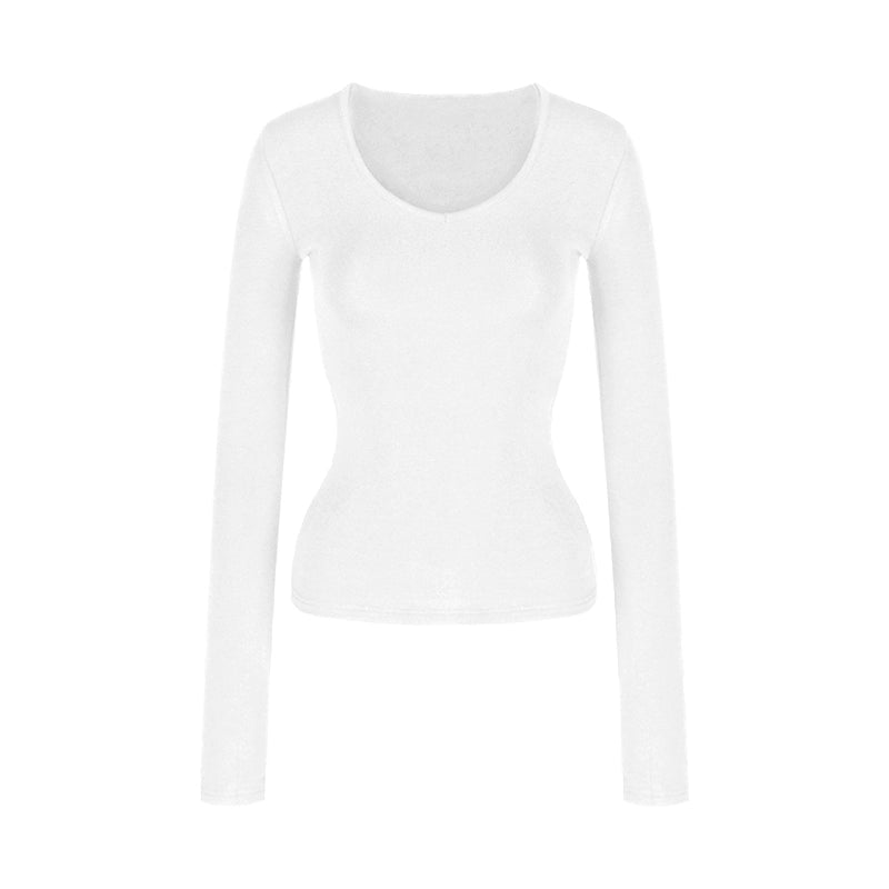 Soft V-Neck Fleece-Lined Slim Long Sleeve Top (Available in 5 Colors)