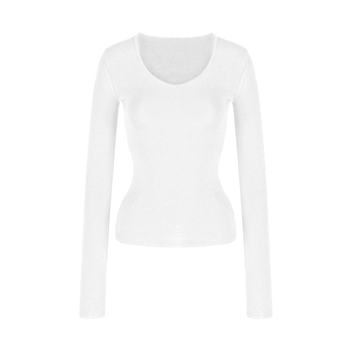 Soft V-Neck Fleece-Lined Slim Long Sleeve Top (Available in 5 Colors)