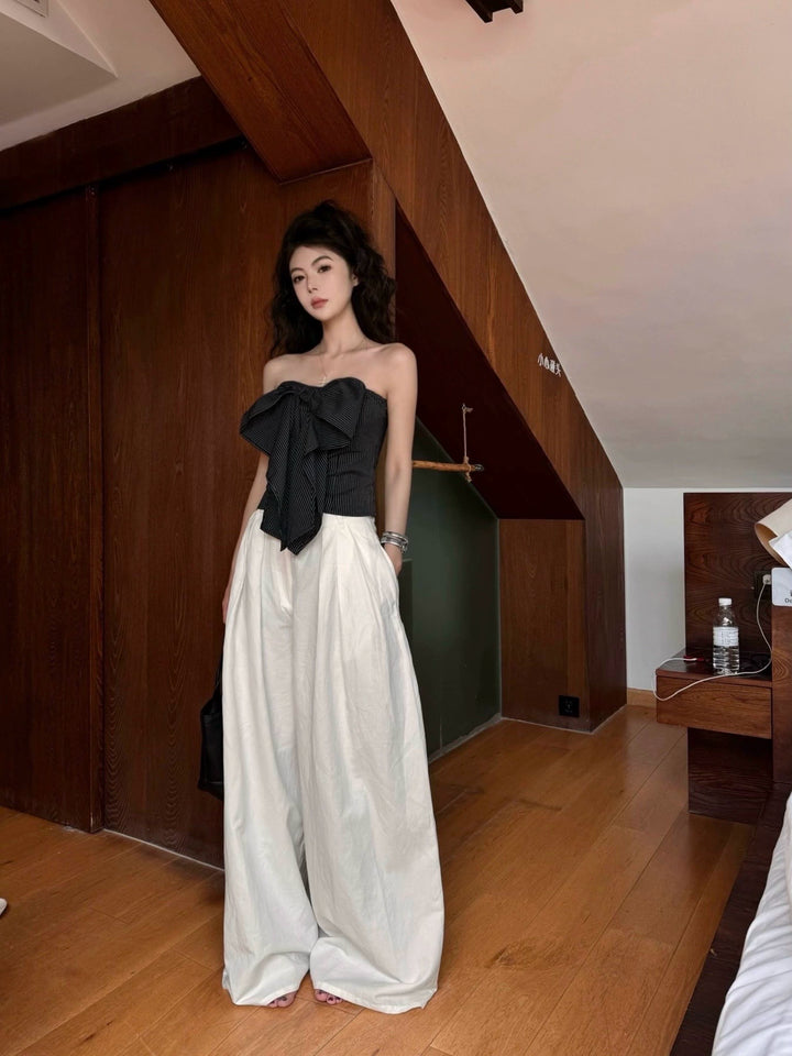 Striped Black Tube Top with Bow Detail – Sleeveless Crop Corset Top with Open Back (Available in 2 Colors)