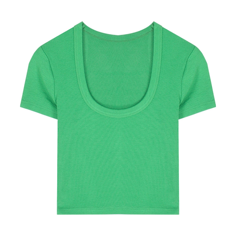 White Stretch Cotton Slim-Fit Short Sleeve Tee – Cropped Minimal Top (Available in 6 Colors)