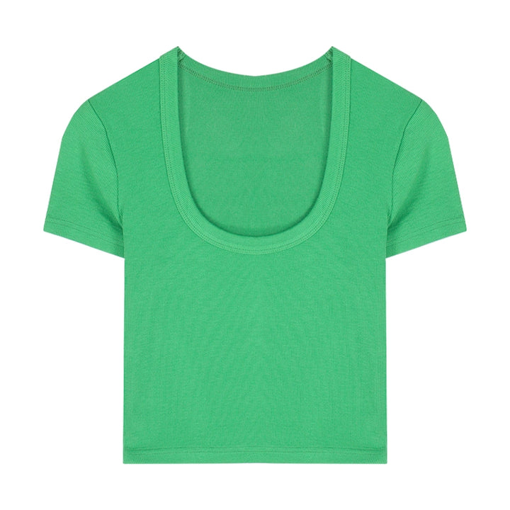 White Stretch Cotton Slim-Fit Short Sleeve Tee – Cropped Minimal Top (Available in 6 Colors)