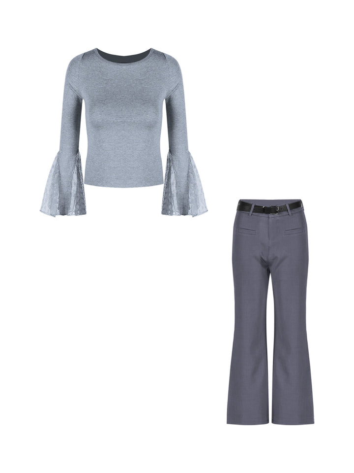 Gray Flared High-Waist Trousers – Slim Fit Loose Wide-Leg Pants (Available in 2 Colors)