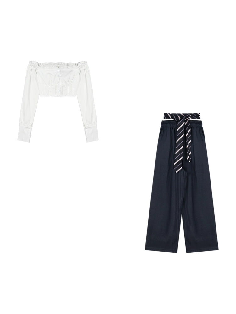 Off-Shoulder White Long Sleeve Shirt – Sexy Slim-Fit Cropped Blouse