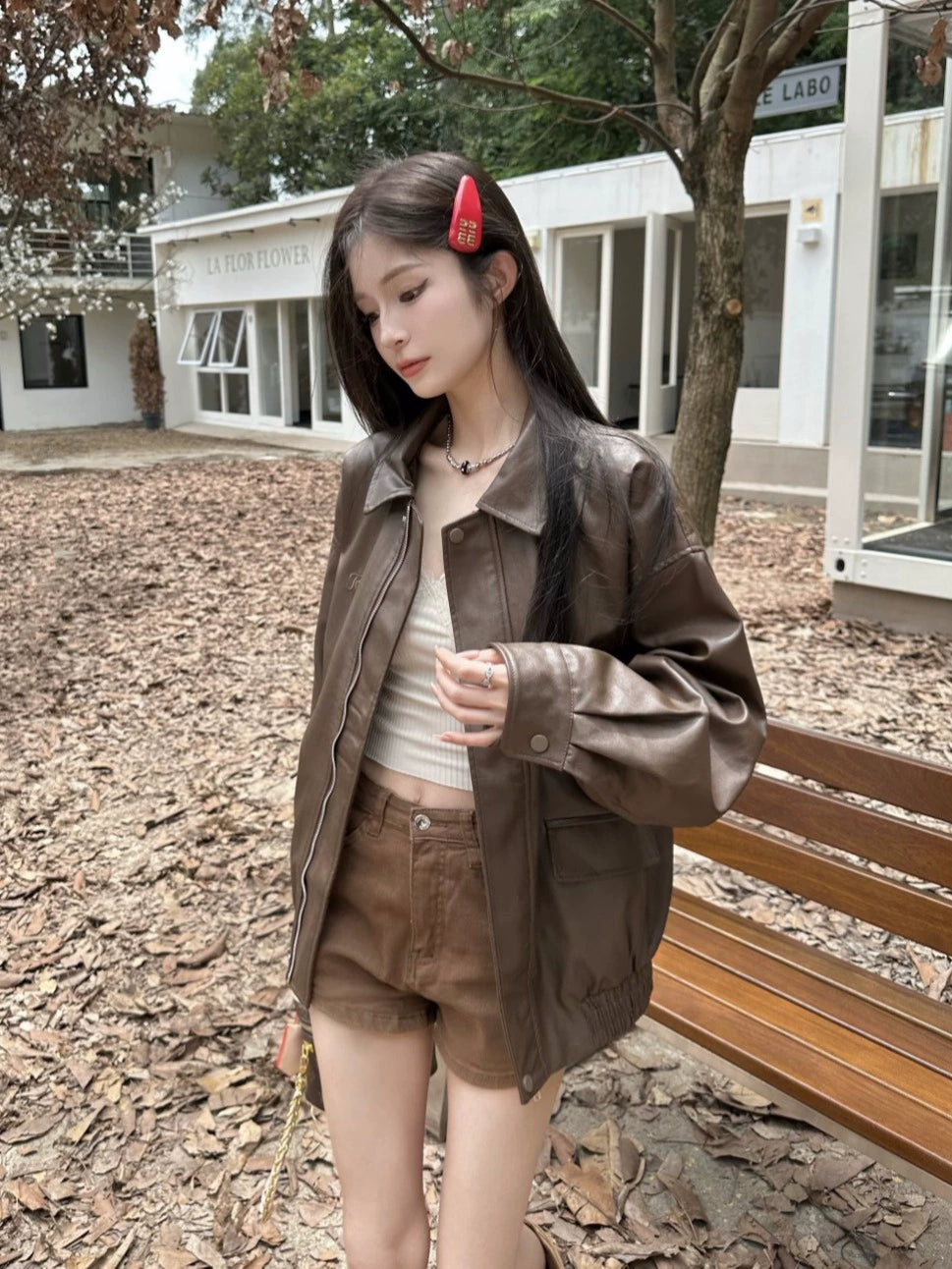 Vintage Brown PU Leather Jacket – Loose-Fit Motorcycle Style Outerwear (Available in 2 Colors)