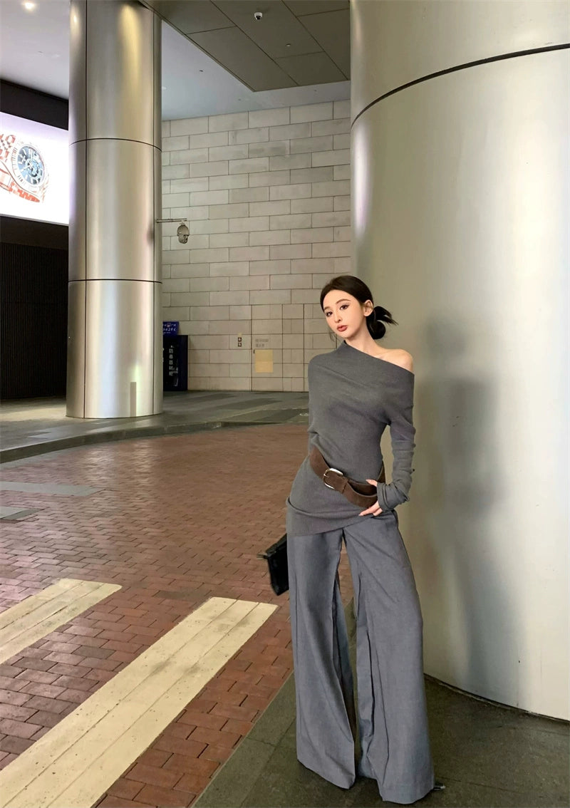 Asymmetric Off-Shoulder Slim Knit Top (Available in 4 Colors)